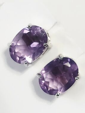 2.20 ctw Amethyst Solitaire Oval Sterling Silver Stud Earrings NEW